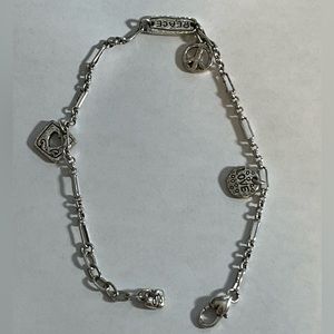 Silver-tone Peace and Love Brighton Bracelet, approximately 10 inches long